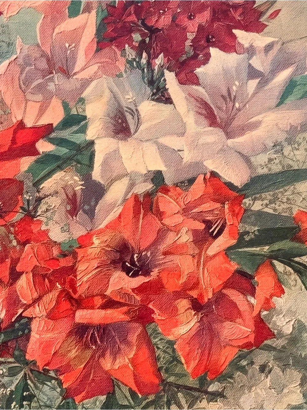Floral Bouquet Wall Art Print in Coral and Pink - signed